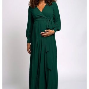 Green Chiffon Long Sleeve Maternity Maxi Dress